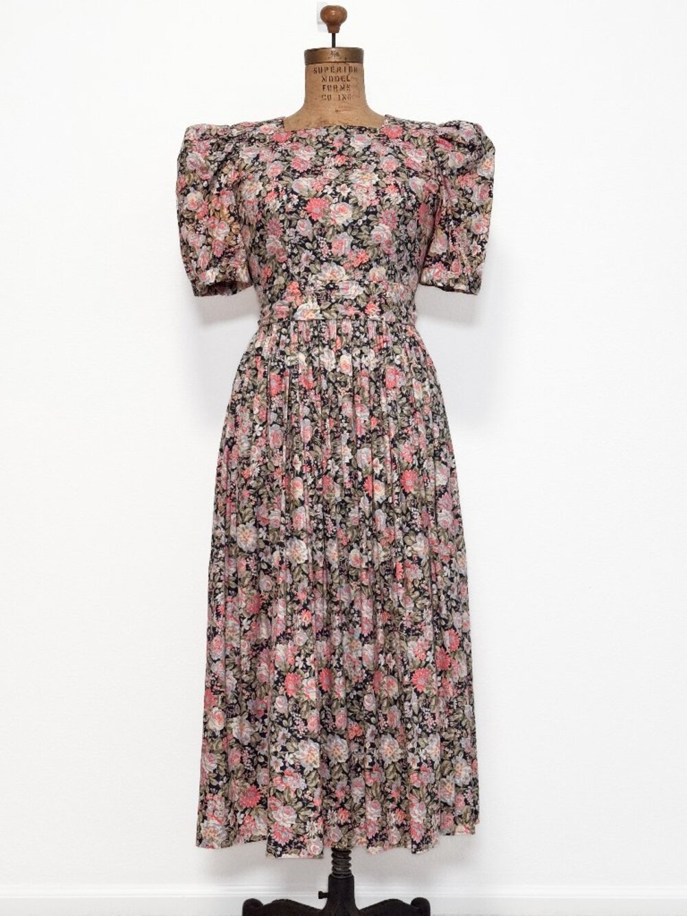 Vintage Laura Ashley Floral Cotton Puff Sleeve Dress Size 8